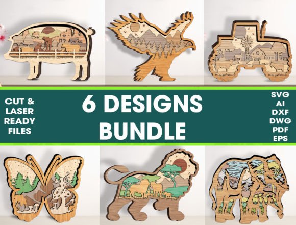 6 Designs 3D Layered Cut File Bundle: Stunning Laser Art