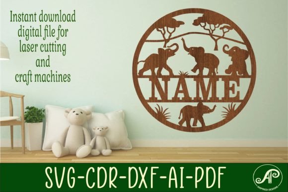 Baby Elephant Name Sign SVG Laser Cut
