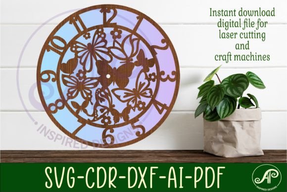 Butterfly Wall Clock Laser Cut Files SVG