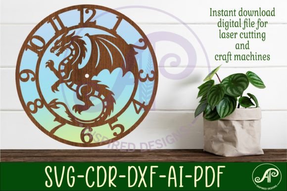 Dragon Wall Clock Laser Cut Files: SVG & Digital Templates