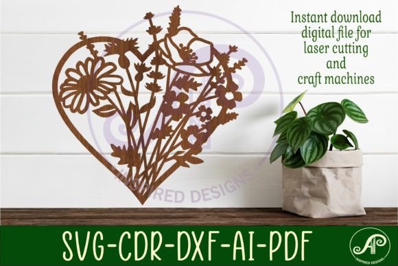 Heart Wild Flower Wall Sign SVG Laser Cut Design