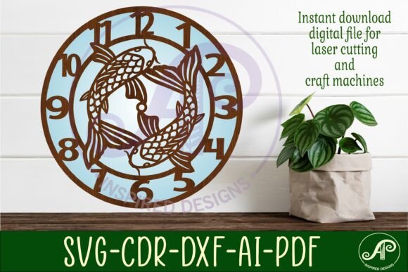 Koi Fish Wall Clock Laser Cut Files for Crafters
