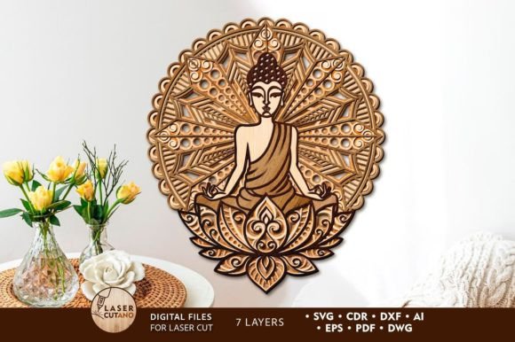 Layered Buddha Mandala Wall Art for Laser Cutting