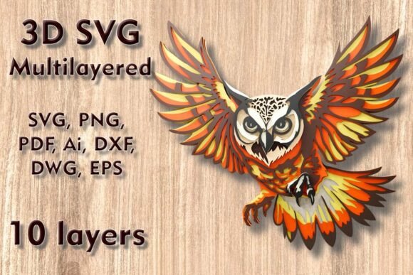 Owl 3D SVG Multilayer Laser Files for Stunning Wall Art