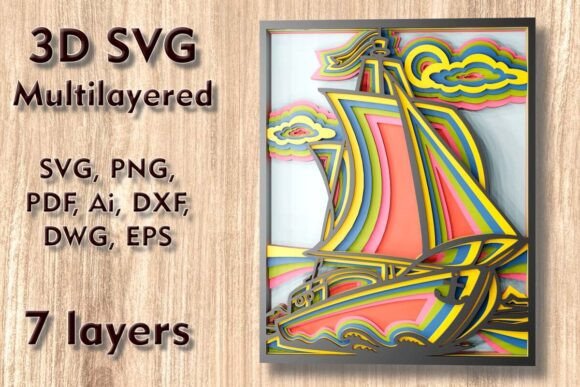 Stunning 3D Yacht SVG: Multilayer Laser Cut Files