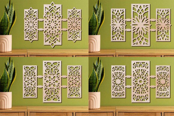 Stunning Laser Cut Wall Art Mandala Panels Set