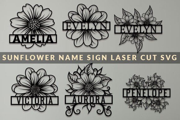 Sunflower Name Sign Laser Cut SVG Bundle
