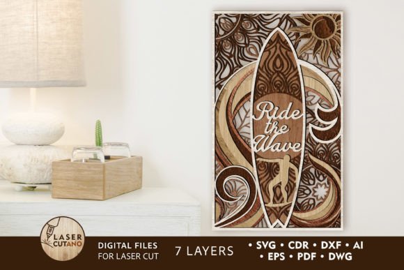 Surfboard Wooden Wall Art: Coastal Laser Cut Design